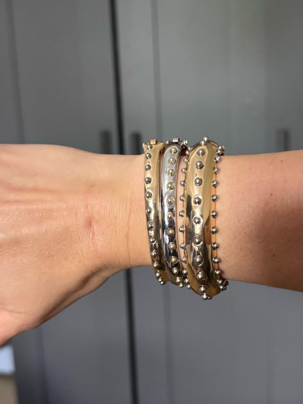 Stud-Accent Mixed Metal Bangle Set - Gold & Silver